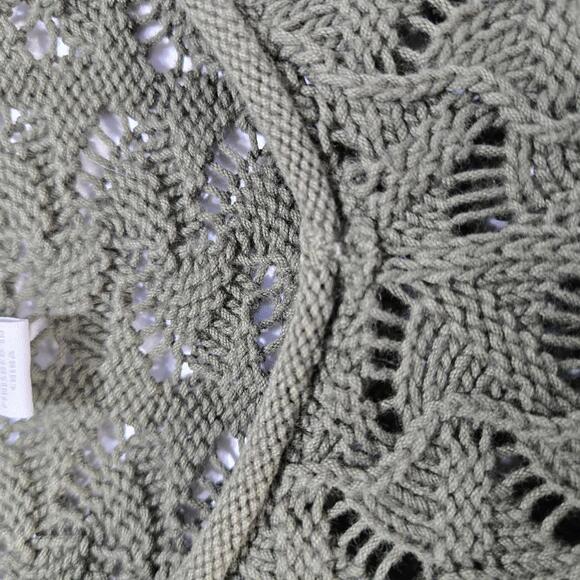 Charter Club Olive Green Cotton Pointelle Knit Sweater L V-Neck Scalloped Boho - Picture 3 of 8